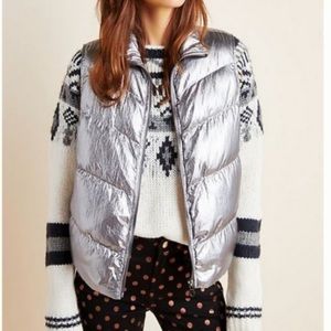 Anthropologie Silver Metallic Puffer Vest NWT XS